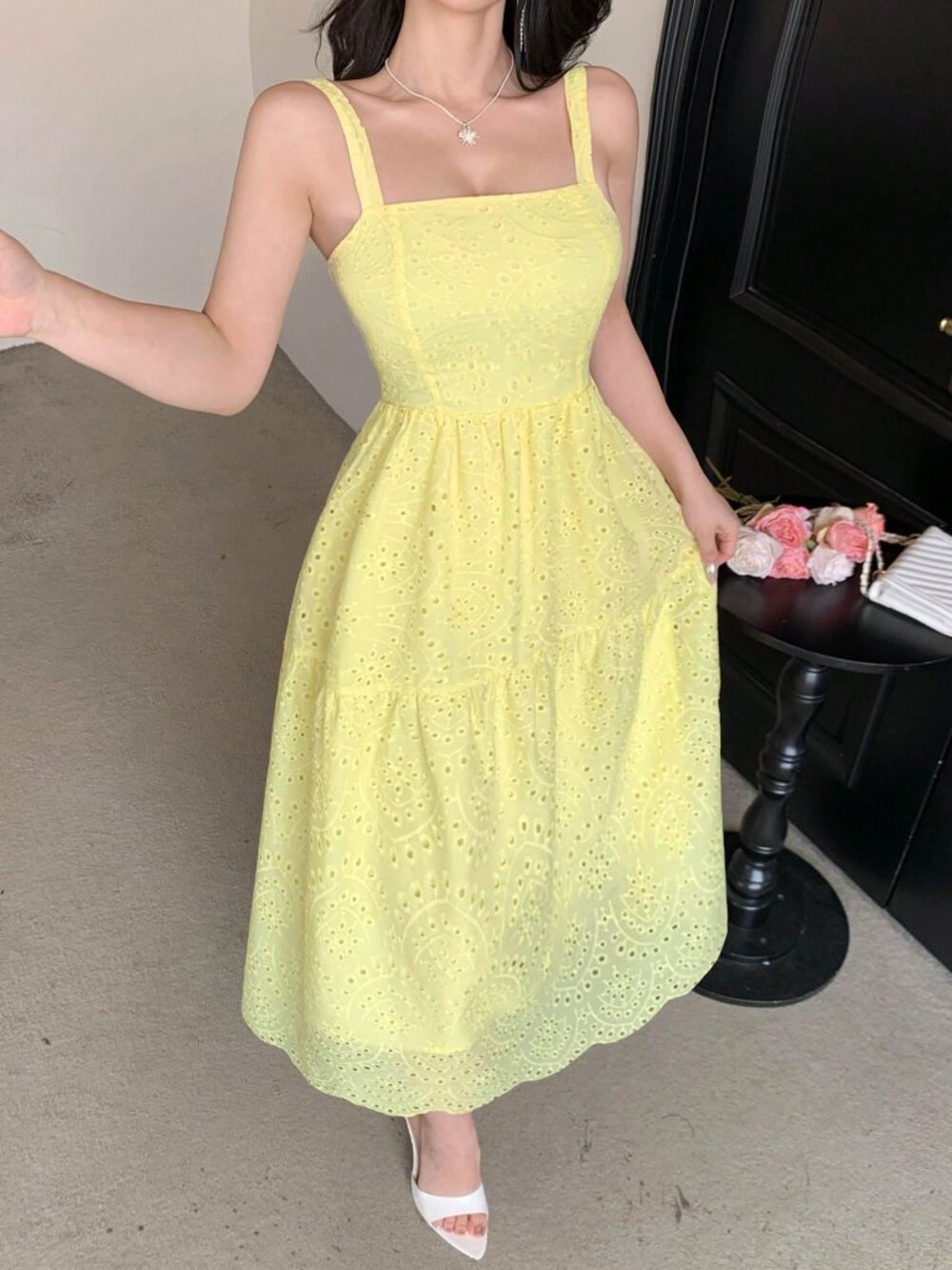 Yellow Boho Women's Casual Vacation Style Long Sundress - Picture 5 of 10